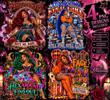 4-Piece Glam Halloween PNG Bundle | Witchy Horror Girl Digital Designs | Spooky Sublimation Graphics