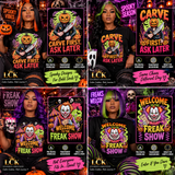 Halloween Horror PNG Bundle | Carve First Ask Later + Welcome to the Freak Show | 4 Spooky Digital Designs