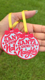 Santa Knows I’m Naughty Christmas Ornament | Funny Holiday Tree Ornament | Red & White Christmas Décor | Adult Christmas Gift