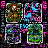 Halloween PNG Bundle | 4 Spooky Creative Designs | Nurse, Clown, Gothic Pumpkin & DJ Graphics
